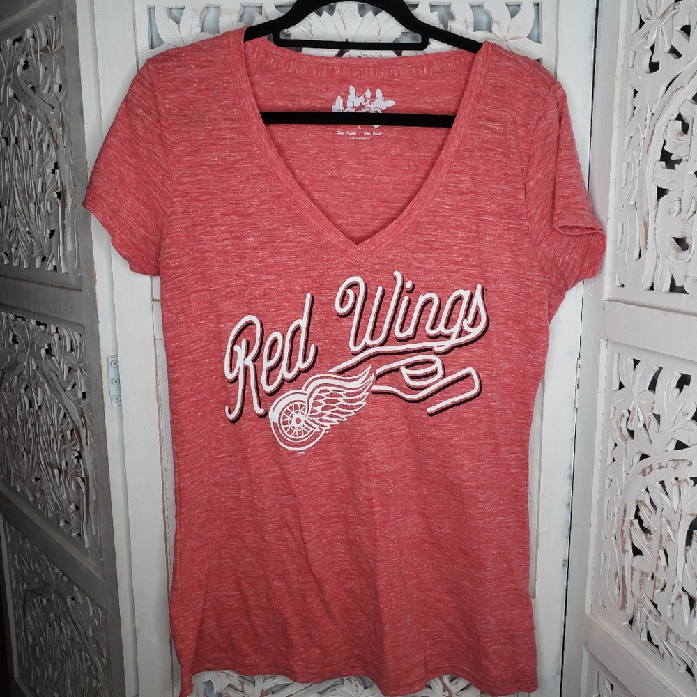 Red Wing Motorcycle Heather Red V Neck Shirt Sz L